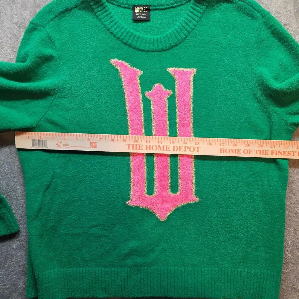 Wicked Sweater Mens XL Green W Logo Knit Crew Neck Pullover Paul Tazewell